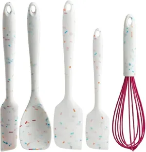 Trudeau White Confetti 5pc Silicone Spatula, Spoonula & Whisk Set