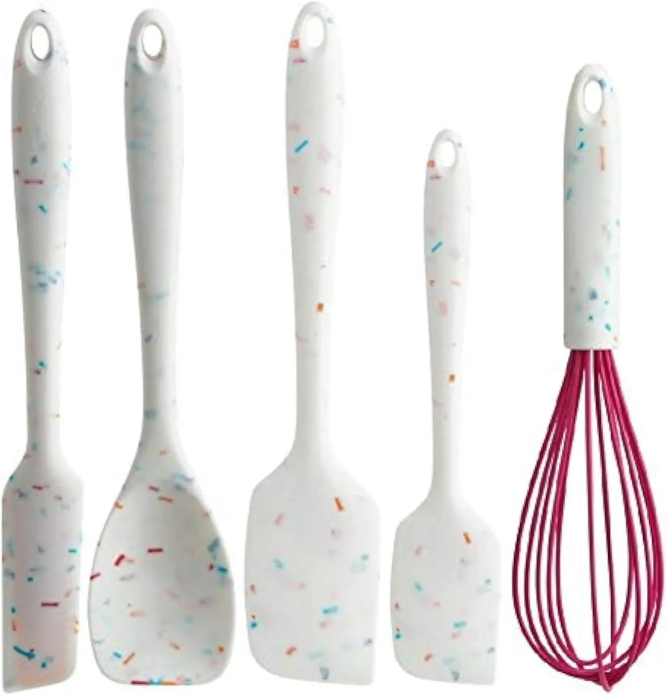 Trudeau White Confetti 5pc Silicone Spatula, Spoonula & Whisk Set