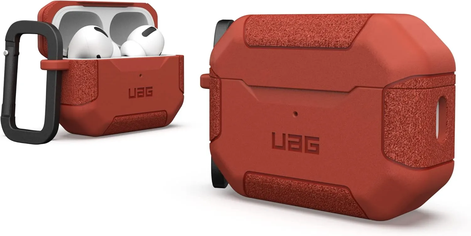 UAG Designed for AirPods Pro Case (2nd Generation 2022) Scout Rust Red - Premium Rugged Hard Shell Full Protective Case Cover with Detachable Keychain Carabiner by URBAN ARMOR GEAR
