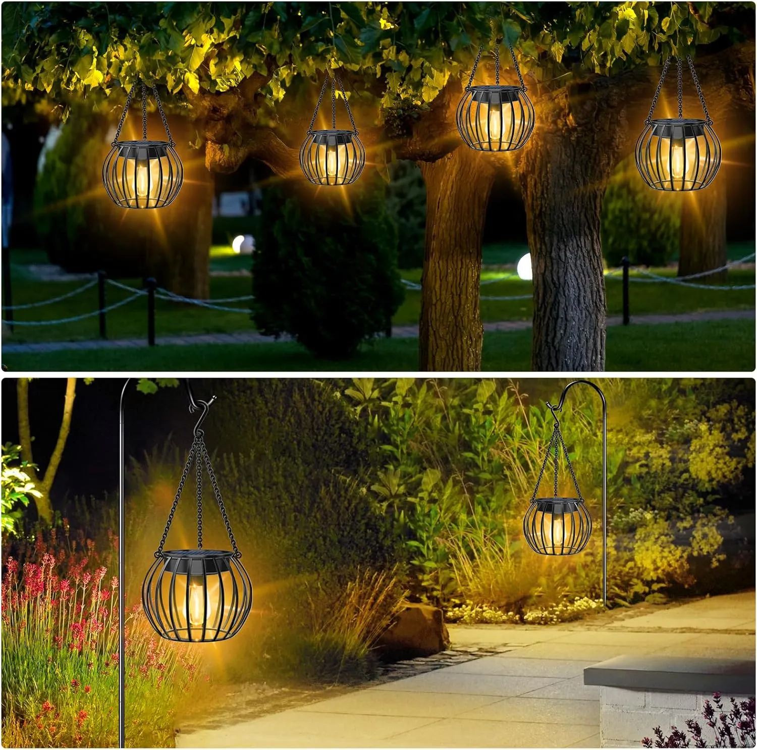 UBright Solar Lights Lanterns Outdoor Waterproof Hanging Solar Garden Lights for Outside Outdoor Lanterns Decorative for Yard Patio, 2 Pack