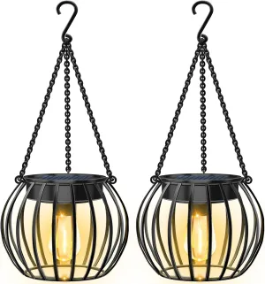 UBright Solar Lights Lanterns Outdoor Waterproof Hanging Solar Garden Lights for Outside Outdoor Lanterns Decorative for Yard Patio, 2 Pack