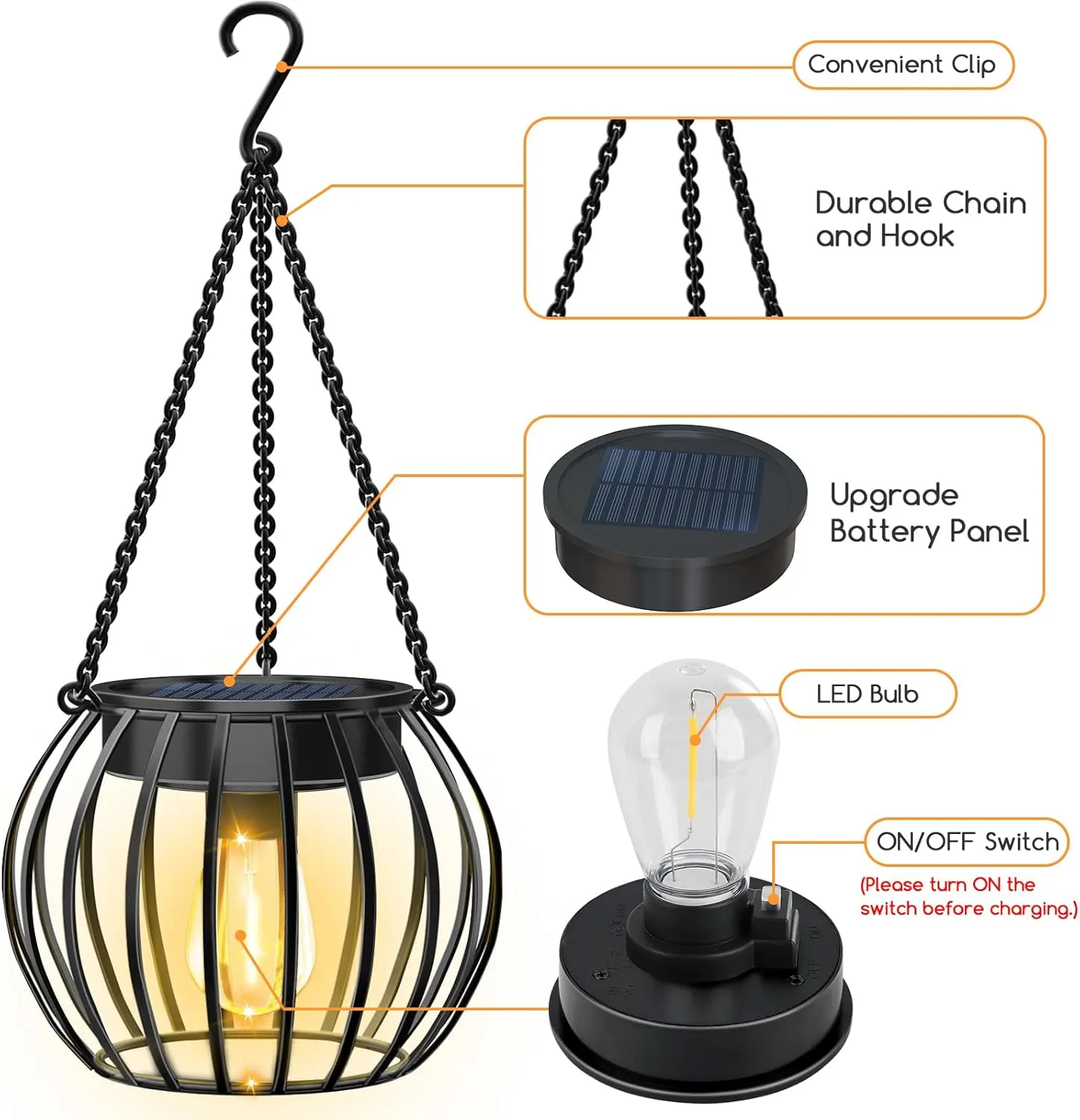 UBright Solar Lights Lanterns Outdoor Waterproof Hanging Solar Garden Lights for Outside Outdoor Lanterns Decorative for Yard Patio, 2 Pack