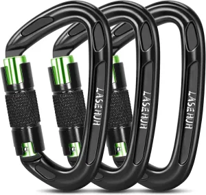 UIAA Certified 25KN Auto Locking Climbing Carabiner Clips, D Shaped, Twist Lock, and Heavy Duty Carabiners for Rock Climbing, Rappelling,3.93 Inch, Large Size.