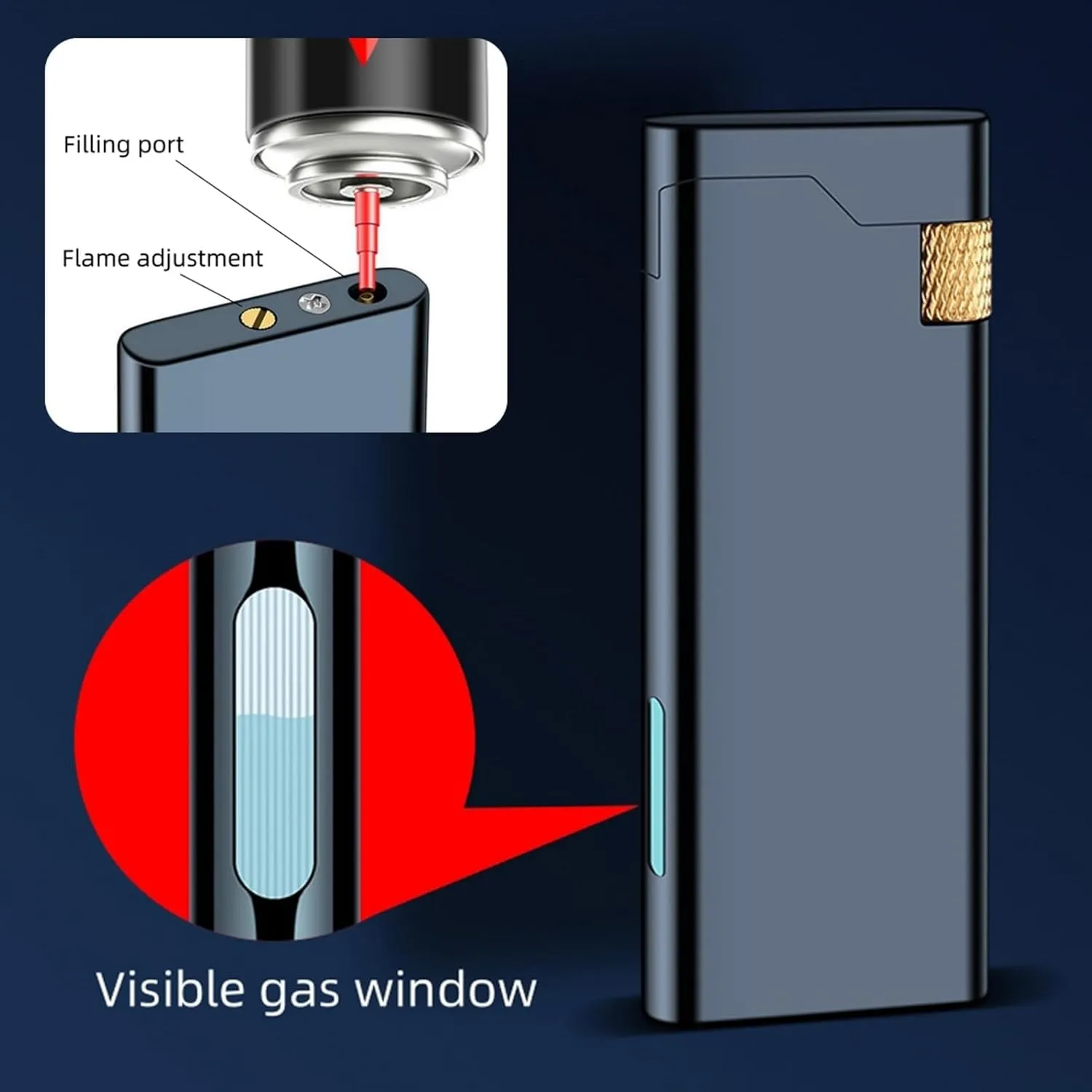 Ultra-thin Metal Soft Flame Lighter Wheel Flint Ignition Portable Cool Pocket Lighter Refillable Butane Retro Lighter Gift for Men Women(Black)