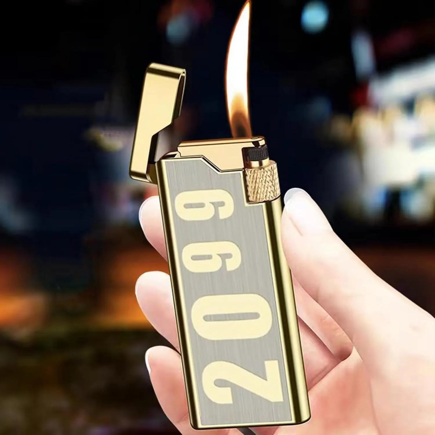 Ultra-thin Metal Soft Flame Lighter Wheel Flint Ignition Portable Cool Pocket Lighter Refillable Butane Retro Lighter Gift for Men Women(Black)