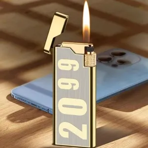 Ultra-thin Metal Soft Flame Lighter Wheel Flint Ignition Portable Cool Pocket Lighter Refillable Butane Retro Lighter Gift for Men Women(Black)