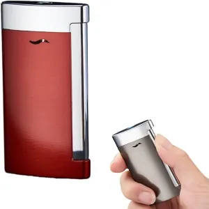 Ultra-Thin Torch Cigar Lighters, Portable Jet Flame Butane Lighter, Metal Slim Men's Lighter, Refillable and Adjustable Flame Lighter for Candle Camping(Red)