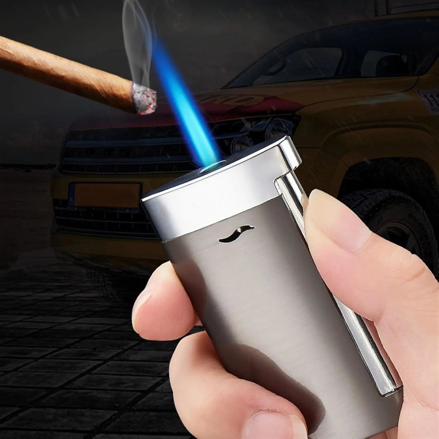 Ultra-Thin Torch Cigar Lighters, Portable Jet Flame Butane Lighter, Metal Slim Men's Lighter, Refillable and Adjustable Flame Lighter for Candle Camping(Red)