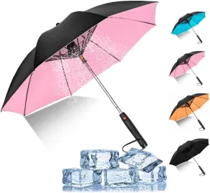 Umbrella with Fan and Mist Spray UV Blocking Umbrella Battery Powered Cooling Umbrella with Fan for Sand Travel Fishing Golfing Patio Picnics Camping