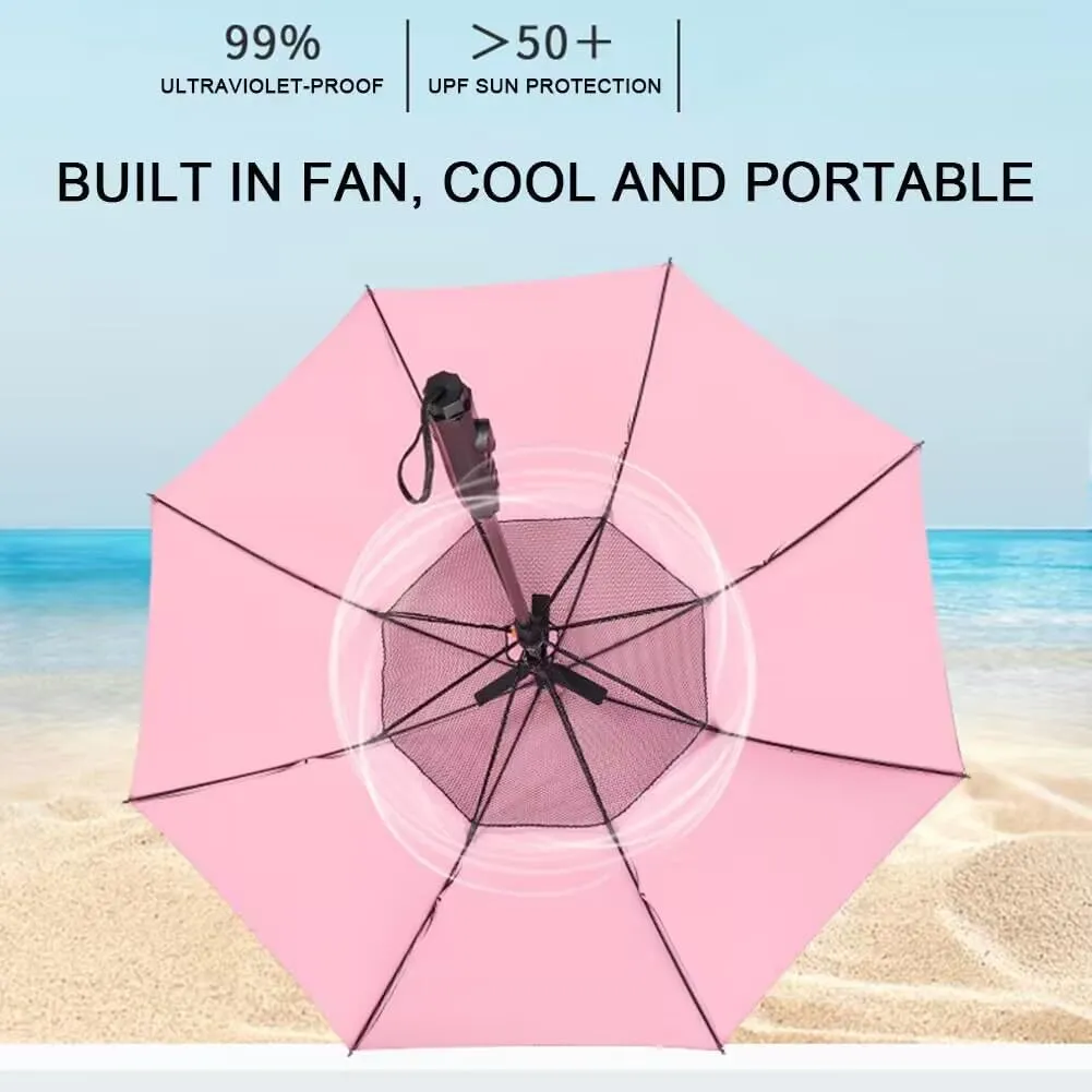 Umbrella with Fan and Mist Spray UV Blocking Umbrella Battery Powered Cooling Umbrella with Fan for Sand Travel Fishing Golfing Patio Picnics Camping