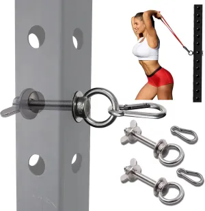 Universal Power Rack Attachment Holder - Stainless Steel M12 Eye Bolt & Carabiner Set for Cable Machine Attachments, Gym Accessories, Resistance Bands, Fits 5/8” to 1” Rack Holes