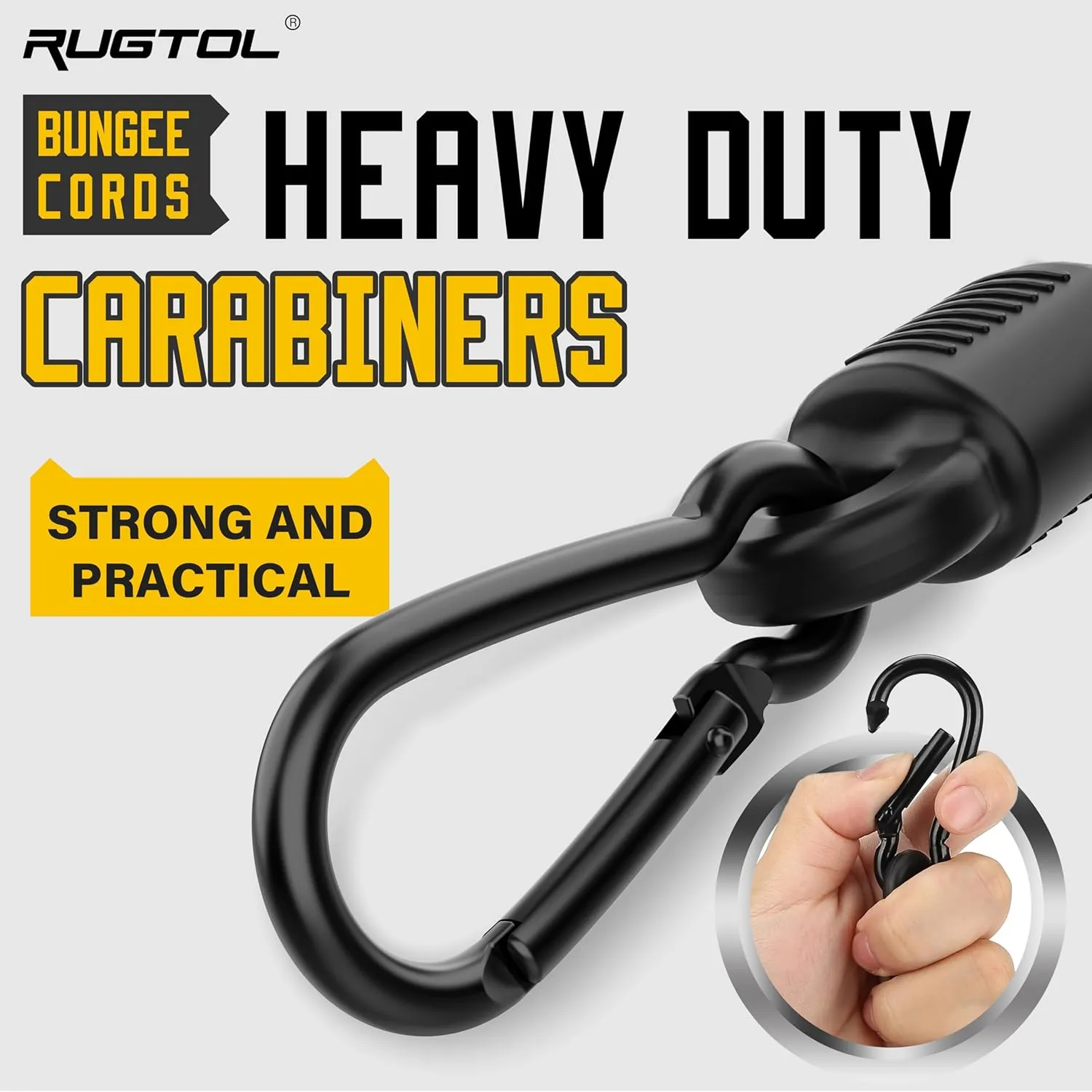 Upgraded Adjustable Bungee Cords with Hooks, 6 Pack Heavy Duty Outdoor Carabiner Bungee Cord, Black Super Elastic Bungee Straps Easily Adjust from 7" to 24", Great for Cargo, Camping, Bike Racks, Tent