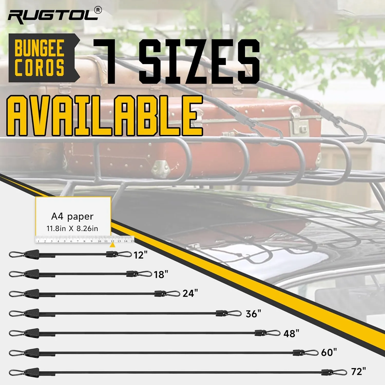 Upgraded Adjustable Bungee Cords with Hooks, 6 Pack Heavy Duty Outdoor Carabiner Bungee Cord, Black Super Elastic Bungee Straps Easily Adjust from 7" to 24", Great for Cargo, Camping, Bike Racks, Tent