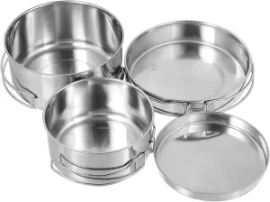 UPKOCH 4Pcs Stainless Steel Camping Pot Pan Set Outdoor Cookware for Picnic Hiking Cooking Stackable Design with Handles Durable Multifunctional Cooking Gear