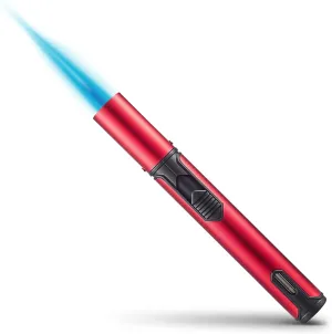 Urgrette 1 Pack Butane Torch Lighter, 6-inch Refillable Pen Lighter Adjustable Jet Flame Butane Lighter for Grill BBQ Camping (Gas Not Included) Ruby
