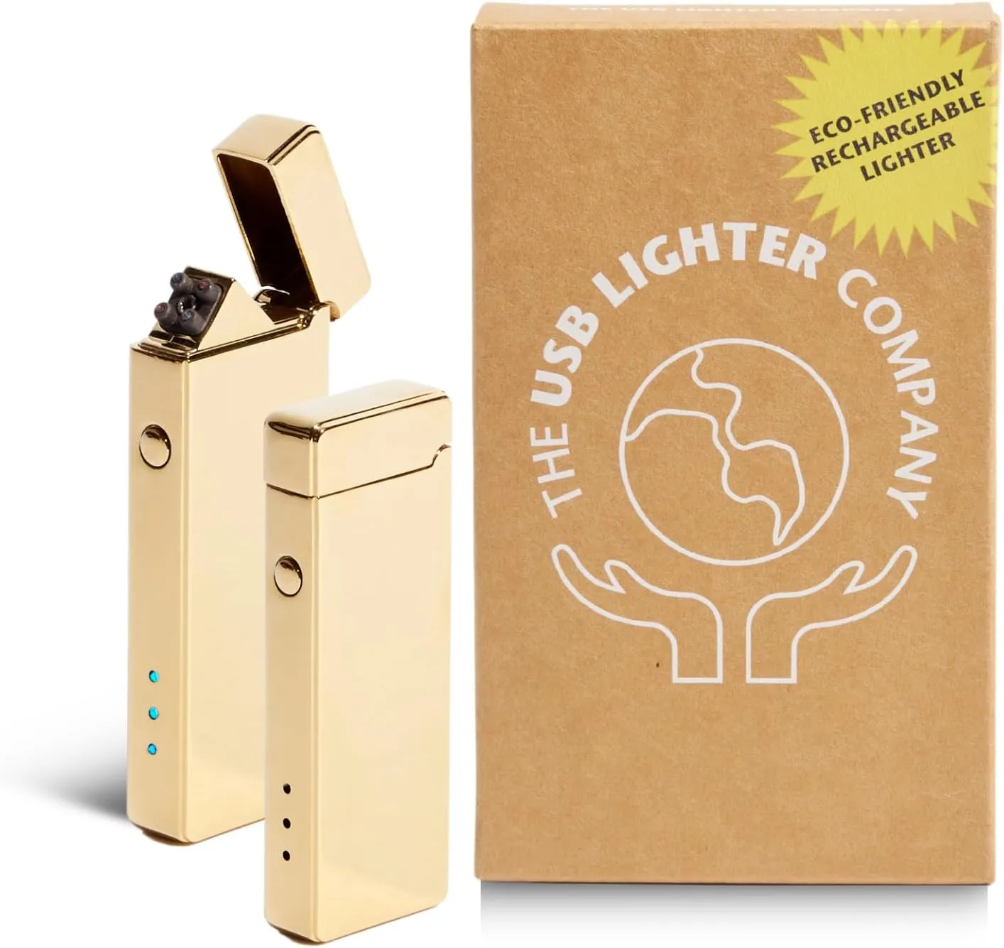 USB Lighter Co. Pocket Electric Dual Arc Windproof Flameless USB Rechargeable Lighter Portable for Candle Camping BBQ Grill Gift Outdoors (Gold)