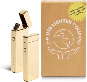 USB Lighter Co. Pocket Electric Dual Arc Windproof Flameless USB Rechargeable Lighter Portable for Candle Camping BBQ Grill Gift Outdoors (Gold)