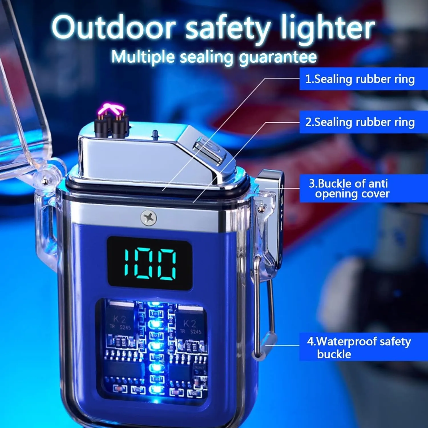 USB Rechargeable Dual arc Lighter, Electronic Windproof Lighter, arc Lighter, Transparent Waterproof with LED Power Display Type-C Rechargeable Lighter(Orange)