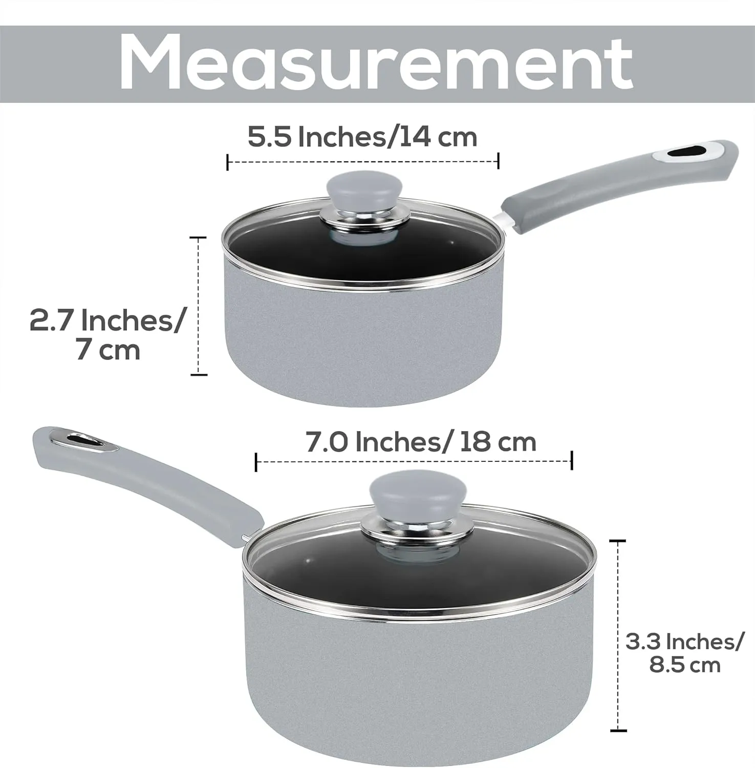 Utopia Kitchen Nonstick Saucepan Set with Lid, 1 Quart and 2 Quarts Multipurpose Pots Set for Home Kitchen or Restaurant (Silver-Black)