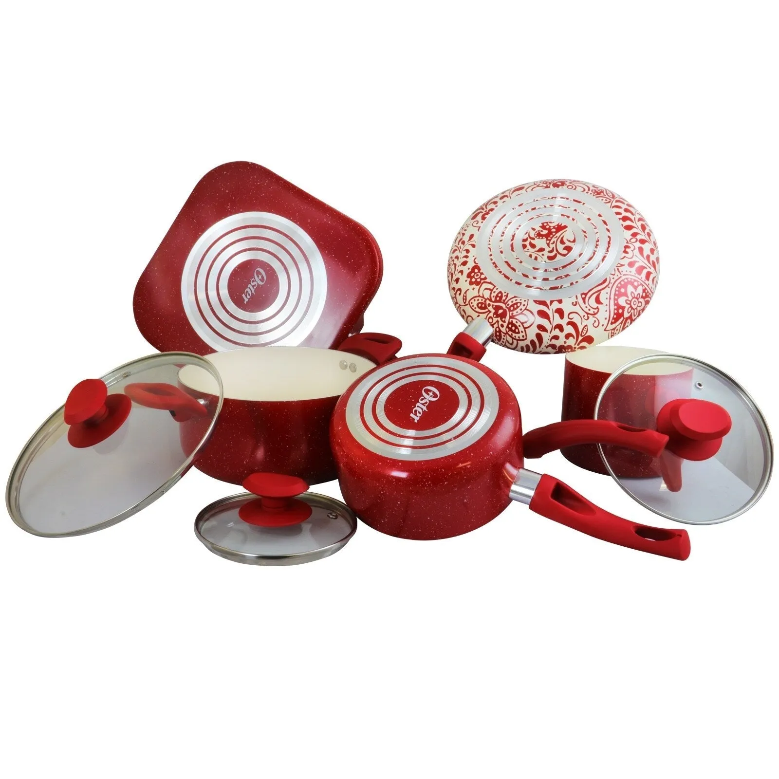 Valle Vista 9 Piece Nonstick Aluminum Cookware Set with Glass Lids in Red