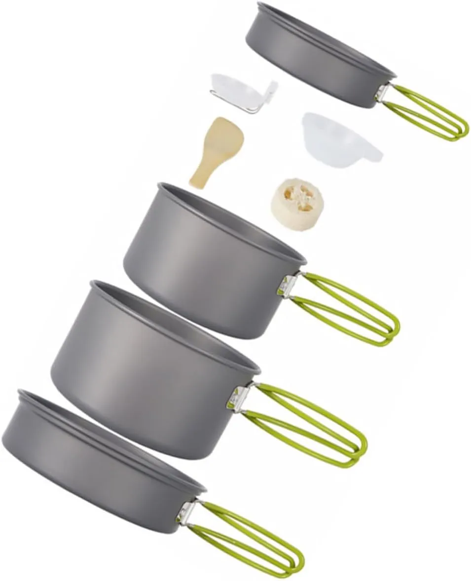 VANZACK 1 Set Portable Camping Cookware Nonstick Cookware Kit for Outdoor Cooking Includes Frying Pans Bowls and Spatula for Fishing Hiking and Picnics