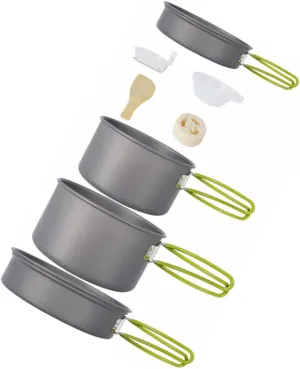 VANZACK 1 Set Portable Camping Cookware Nonstick Cookware Kit for Outdoor Cooking Includes Frying Pans Bowls and Spatula for Fishing Hiking and Picnics