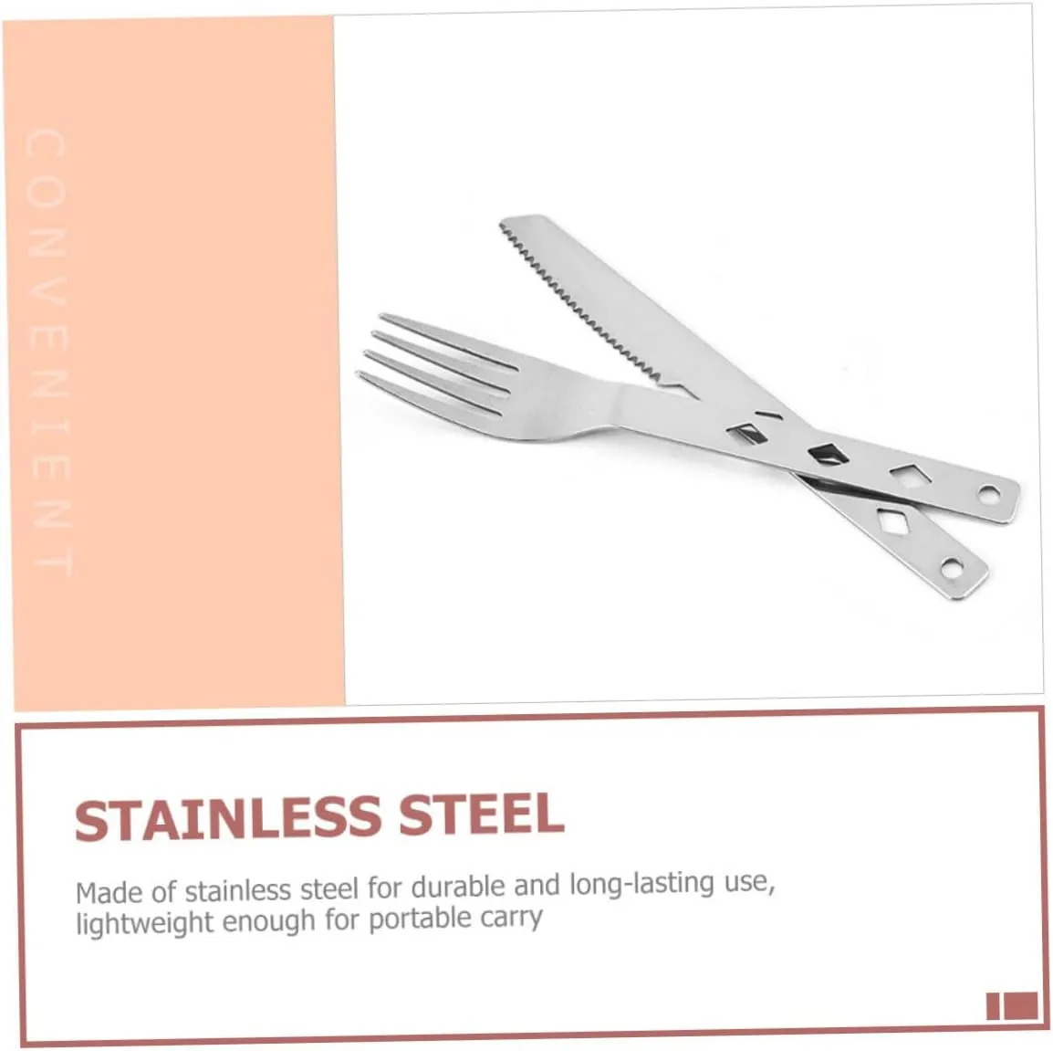 VANZACK 3 Sets Silverware Set Stainless Steel Cutlery Folding Camping Cookware Outdoor Tableware Portable Dinnerware
