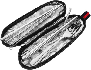 VANZACK Stainless Steel Outdoor Picnic Set Camping Dinnerware Portable Camping Utensils for Hiking Outdoor Activities