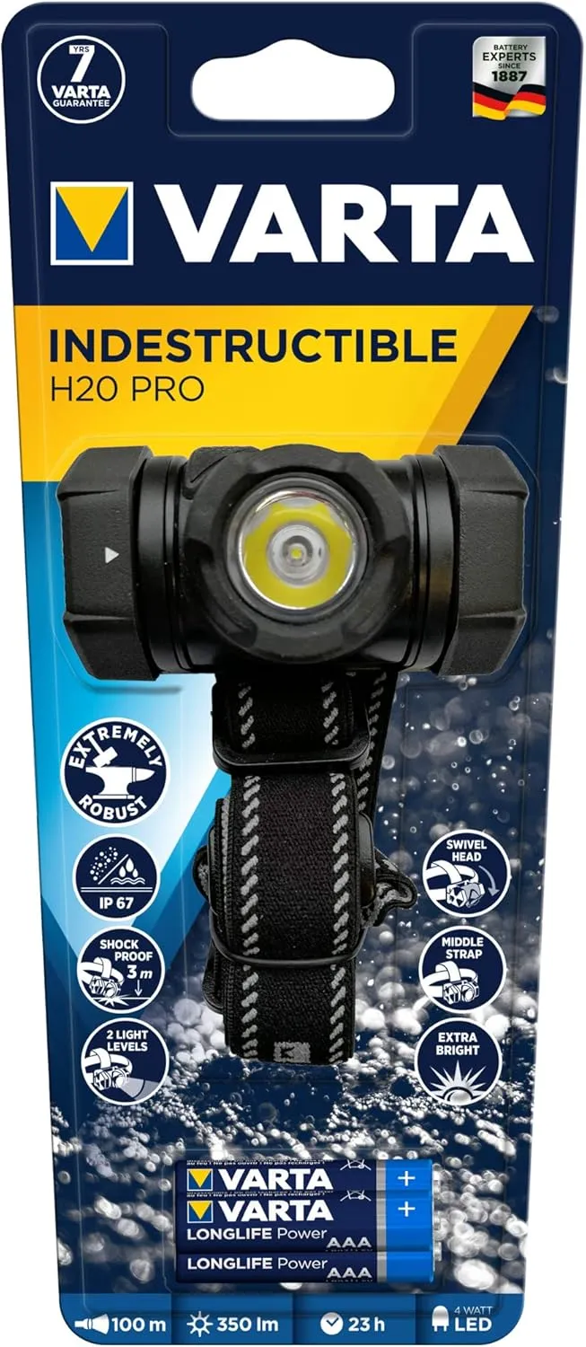 Varta Indestructible H30 Pro COB LED Lantern, Includes 6 x AA Longlife Power, Water and Dust Resistant, Shock Absorbing, Unbreakable Lens and Reflector