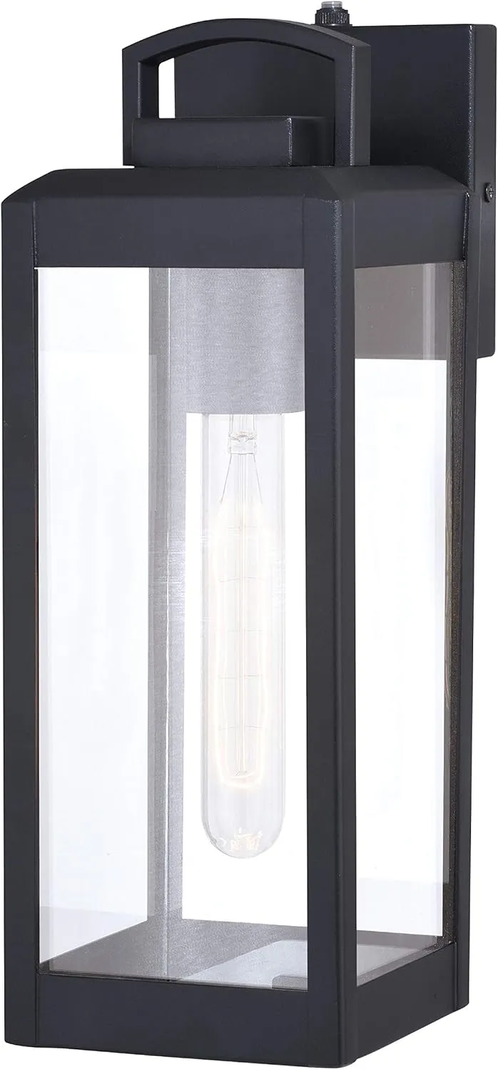 VAXCEL Kinzie Outdoor Porch Light, 5" W x 14.25" H Black Outdoor Lantern, Modern Dusk to Dawn Wall Light for Porch, Patio, Deck, or Front Door