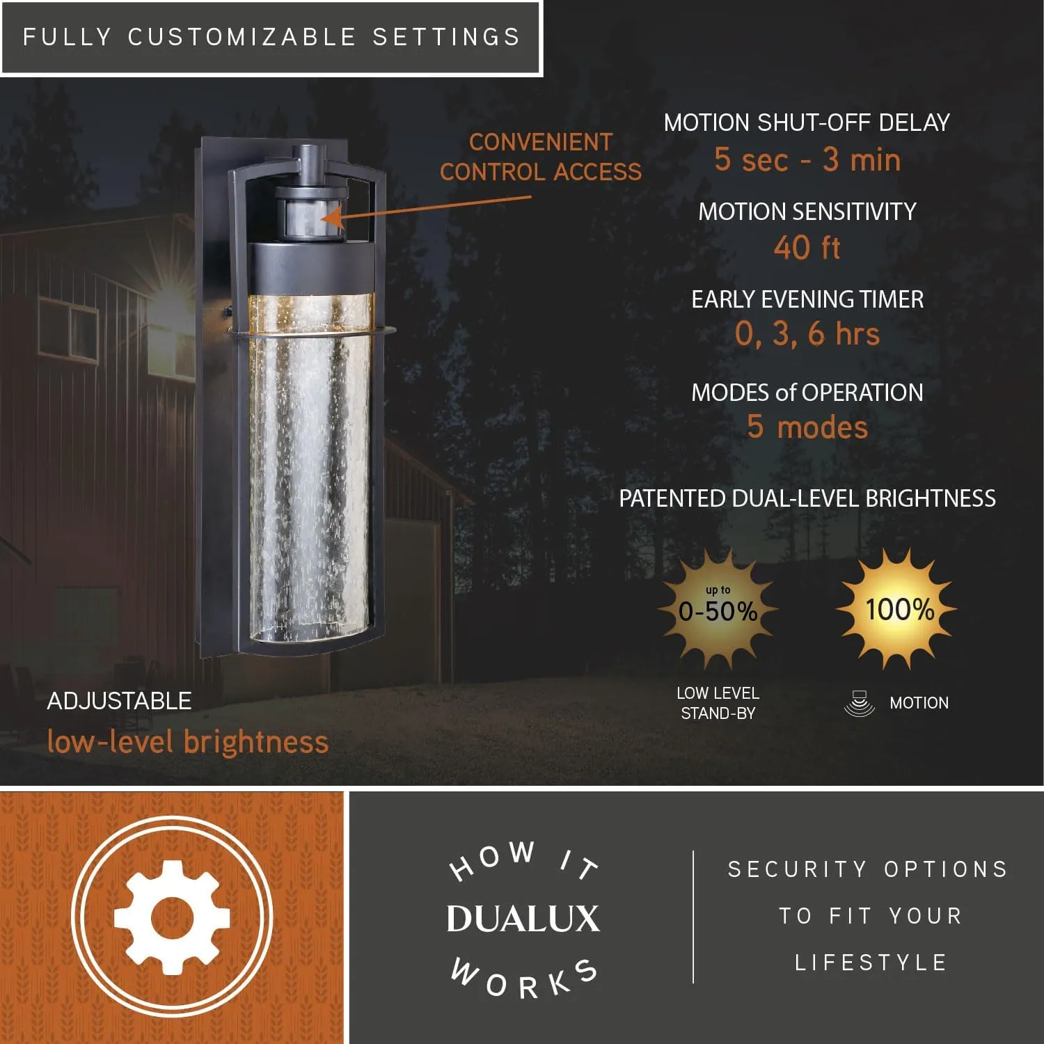 VAXCEL Logan Modern Cylinder LED Motion Sensor Dusk to Dawn Wall Light for Porch or Patio, Outdoor Wall Lantern with 180-Degree Motion Sensor, 6.5" W x 18.25" H x 6" D, Bronze