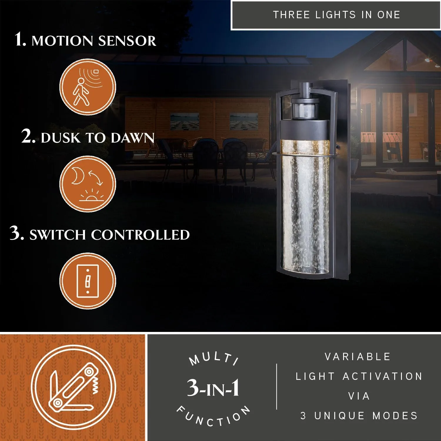 VAXCEL Logan Modern Cylinder LED Motion Sensor Dusk to Dawn Wall Light for Porch or Patio, Outdoor Wall Lantern with 180-Degree Motion Sensor, 6.5" W x 18.25" H x 6" D, Bronze