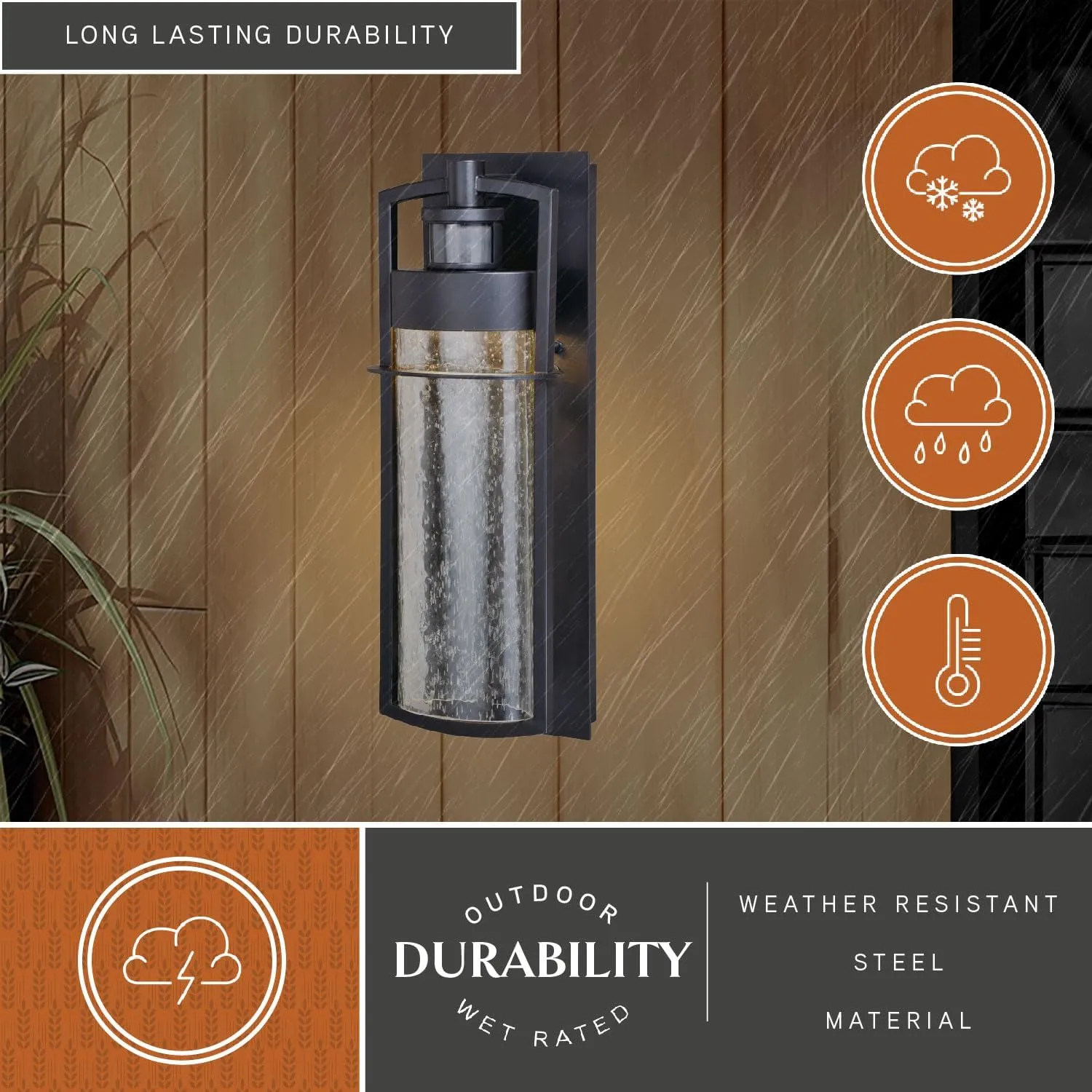 VAXCEL Logan Modern Cylinder LED Motion Sensor Dusk to Dawn Wall Light for Porch or Patio, Outdoor Wall Lantern with 180-Degree Motion Sensor, 6.5" W x 18.25" H x 6" D, Bronze