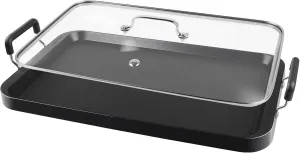Vayepro 2 Burner Griddle Pan with Glass Lid,Stove Top Flat Griddle for Glass Stove Top,Aluminum Pancake Griddle,Non-Stick Griddle for Gas Grill, Double Burner Camping Griddle (Griddle with Lid)
