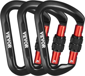 VEVOR Climbing Carabiner Clips, 3 PCS Heavy Duty Carabiner, Professional 30KN(6744lbs) Spindle Strength, Hiking, Rappelling, Rescue, Dog Leash, Hammocks, Swings