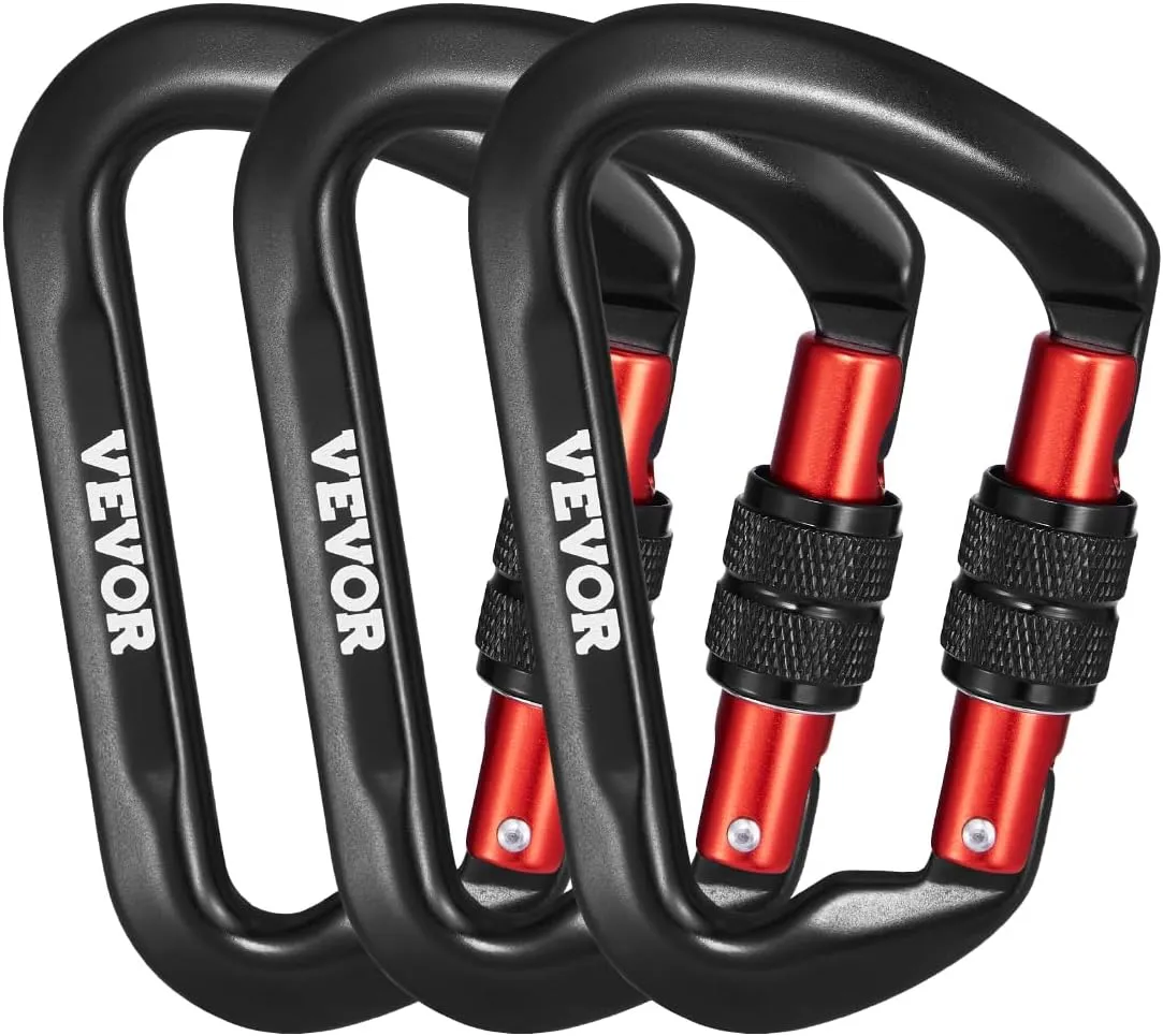 VEVOR Climbing Carabiner Clips, 3 PCS Heavy Duty Carabiner, Professional 30KN(6744lbs) Spindle Strength, Hiking, Rappelling, Rescue, Dog Leash, Hammocks, Swings