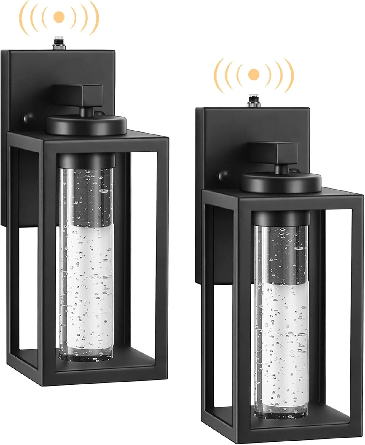 VIANIS 2 Pack Exterior Lighting Fixtures Wall Mount, Black Outdoor Porch Lights for House with Crystal Bubble Glass, Built-in 10W LED Outdoor Sconce Lantern for Garage, Modern Patio Wall Light Fixture