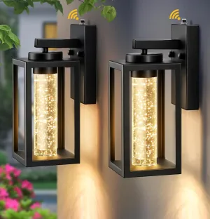 VIANIS 2 Pack Exterior Lighting Fixtures Wall Mount, Black Outdoor Porch Lights for House with Crystal Bubble Glass, Built-in 10W LED Outdoor Sconce Lantern for Garage, Modern Patio Wall Light Fixture