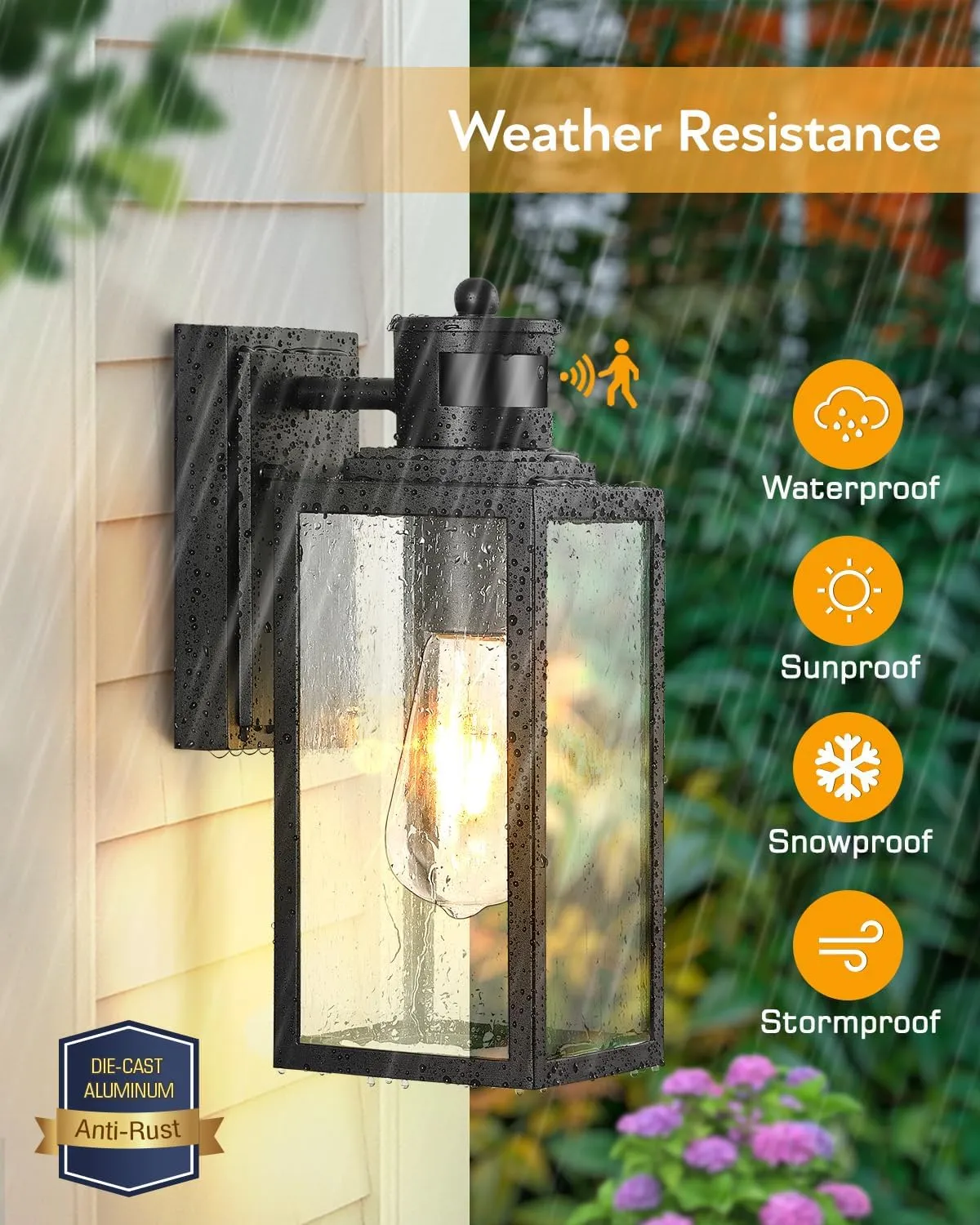 VIANIS 2 Pack Motion Sensor Outdoor Wall Lights, Matte Black Outside Lighting Fixtures for House, Exterior Porch Lights Wall Mount Sconce, Waterproof Dusk Dawn Sensor Coach Lanterns Outdoor Wall Lamps