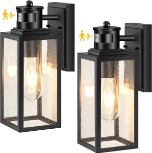 VIANIS 2 Pack Motion Sensor Outdoor Wall Lights, Matte Black Outside Lighting Fixtures for House, Exterior Porch Lights Wall Mount Sconce, Waterproof Dusk Dawn Sensor Coach Lanterns Outdoor Wall Lamps
