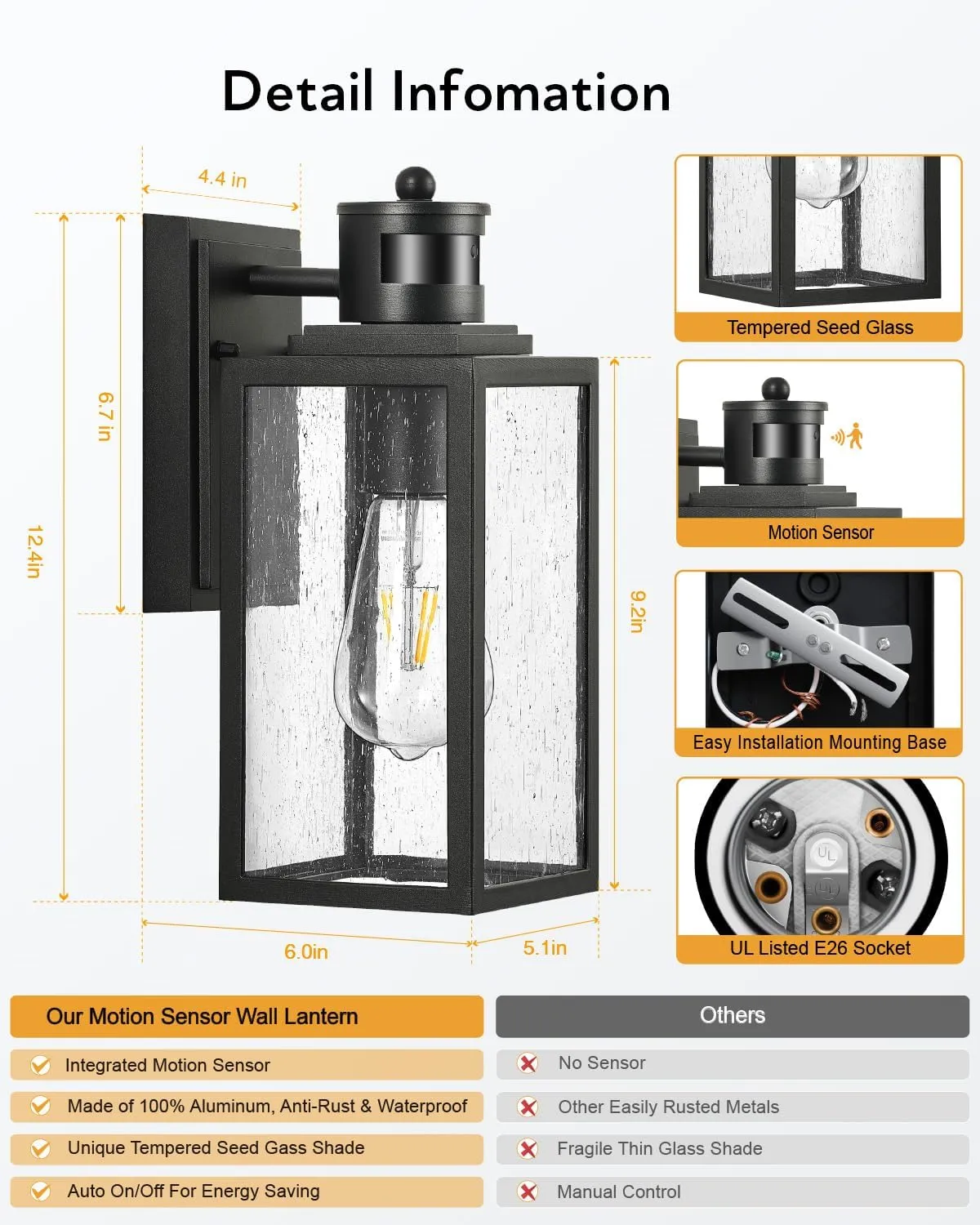 VIANIS 2 Pack Motion Sensor Outdoor Wall Lights, Matte Black Outside Lighting Fixtures for House, Exterior Porch Lights Wall Mount Sconce, Waterproof Dusk Dawn Sensor Coach Lanterns Outdoor Wall Lamps
