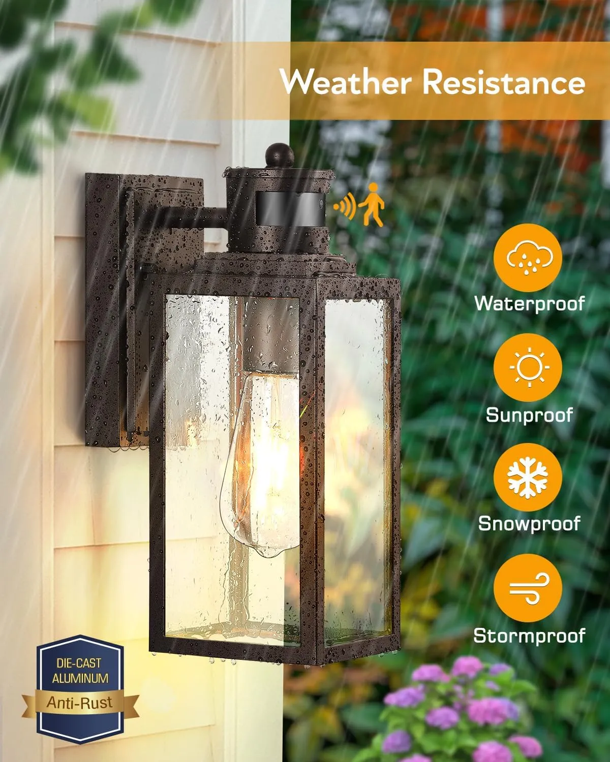 VIANIS 2 Pack Outdoor Wall Lantern, Motion Sensor Porch Light for Entryway, Oil Rubbed Bronze Dusk to Dawn Outdoor Garage Lighting Fixtures Wall Mount, Waterproof Exterior Front Door Sconce Lamps