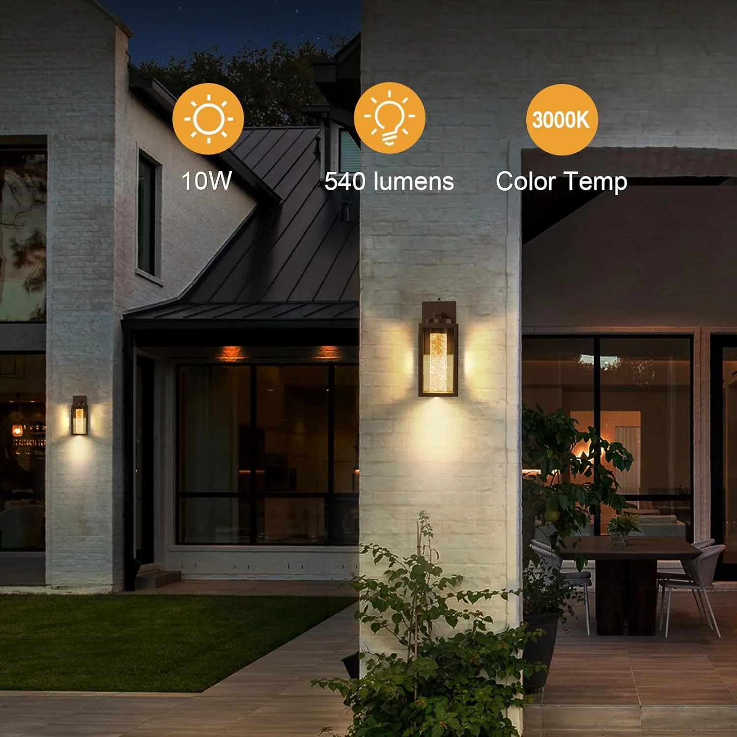 VIANIS 2 Pack Porch Lights Outdoor, Oil Rubbed Bronze Dusk to Dawn Exterior Lighting Fixtures Wall Mount for House with Integrated 10W LED Light Source, Farmhouse Outdoor Sconce Lantern Crystal Glass