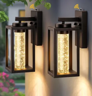 VIANIS 2 Pack Porch Lights Outdoor, Oil Rubbed Bronze Dusk to Dawn Exterior Lighting Fixtures Wall Mount for House with Integrated 10W LED Light Source, Farmhouse Outdoor Sconce Lantern Crystal Glass