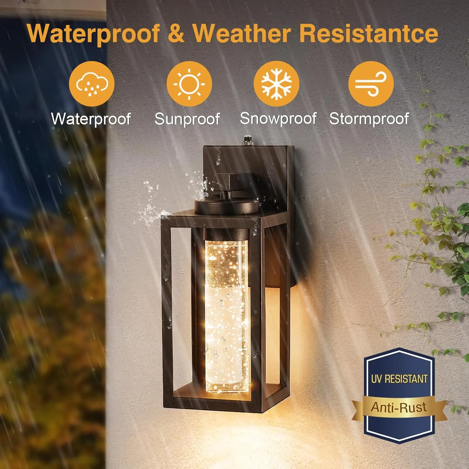 VIANIS 2 Pack Porch Lights Outdoor, Oil Rubbed Bronze Dusk to Dawn Exterior Lighting Fixtures Wall Mount for House with Integrated 10W LED Light Source, Farmhouse Outdoor Sconce Lantern Crystal Glass