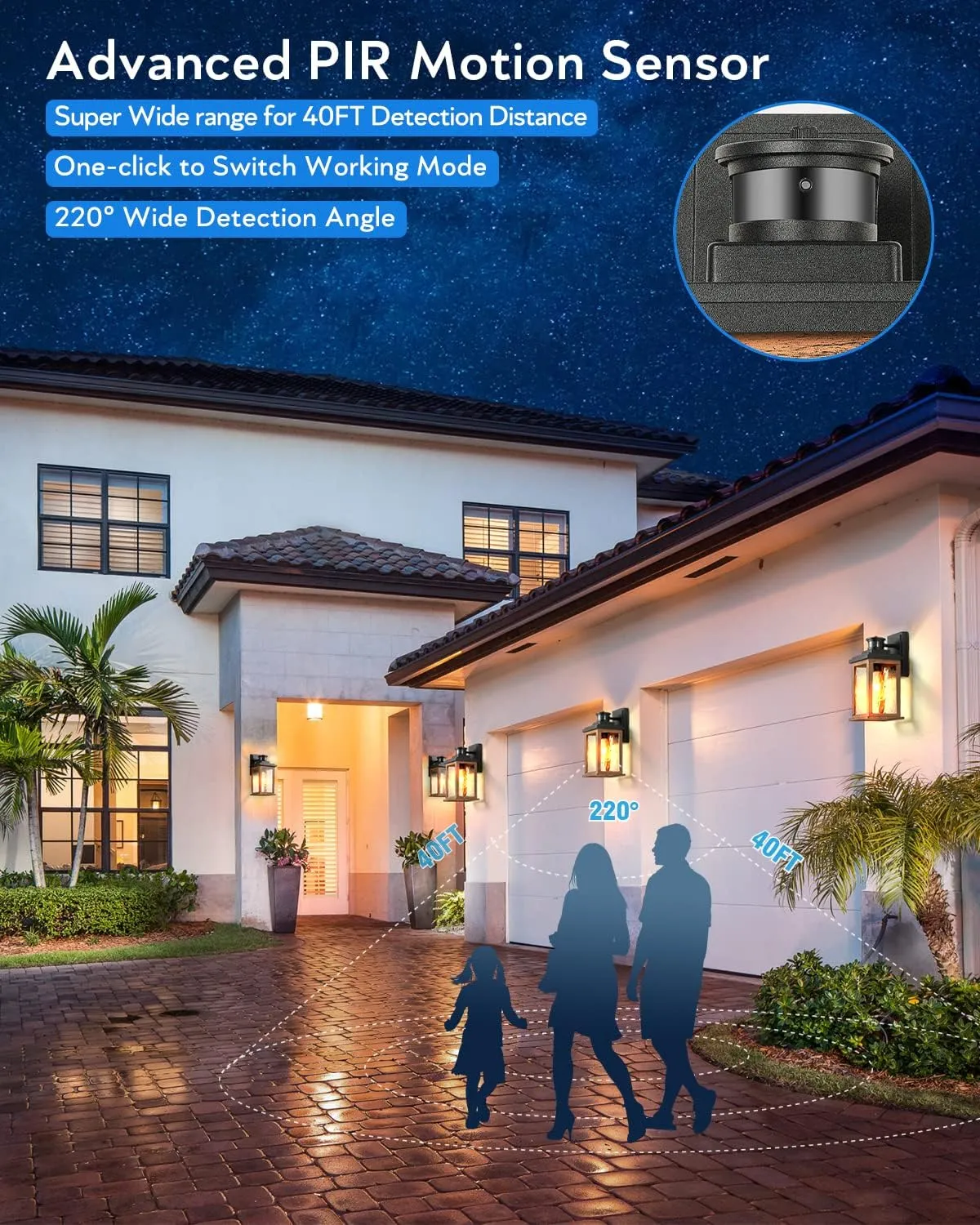 VIANIS 2 Packs Dusk to Dawn Outdoor Lighting for House, Wood Grain Motion Sensor Outdoor Lights Fixture, Garage Light Sconce Wall Mount, Lantern with Waterproof, Anti-Rust 100%, Weather Resistant