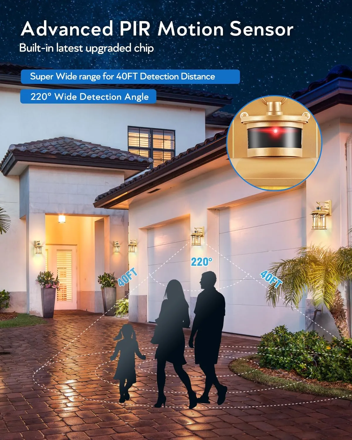 VIANIS Motion Sensor Exterior Lights for House, 2 Pack Dusk to Dawn Outdoor Lighting, Gold Outdoor Sconce Lantern, Waterproof, Weather Resistant Porch Lights Outside for House, Garage, Front Door