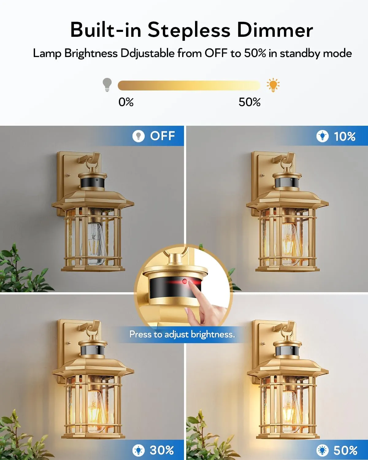 VIANIS Motion Sensor Exterior Lights for House, 2 Pack Dusk to Dawn Outdoor Lighting, Gold Outdoor Sconce Lantern, Waterproof, Weather Resistant Porch Lights Outside for House, Garage, Front Door