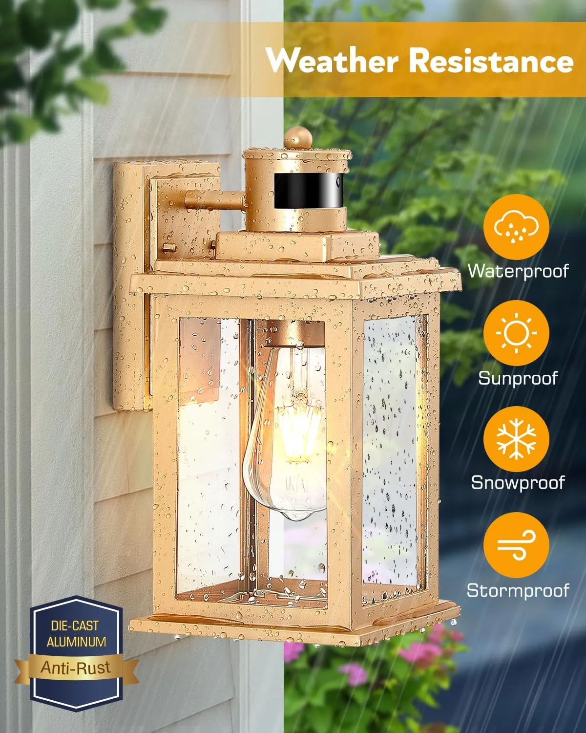 VIANIS Motion Sensor Exterior Lights for House, Dusk to Dawn Outdoor Light Fixture Lantern, Gold Waterproof Outdoor Motion Sensor Light for House, Doorway, Entryway, Garden, Anti-Rust
