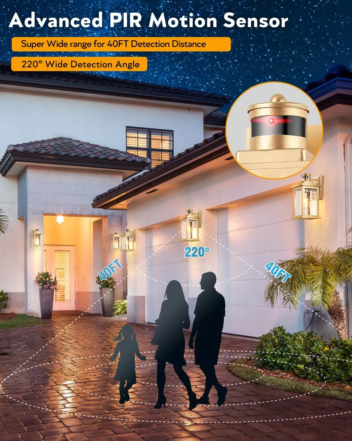 VIANIS Motion Sensor Exterior Lights for House, Dusk to Dawn Outdoor Light Fixture Lantern, Gold Waterproof Outdoor Motion Sensor Light for House, Doorway, Entryway, Garden, Anti-Rust